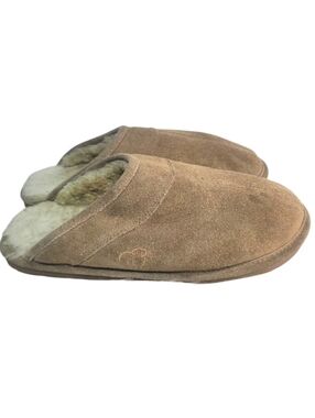 Lamo Men's Scuff Tan Suede Faux Fur Slippers Size Medium
